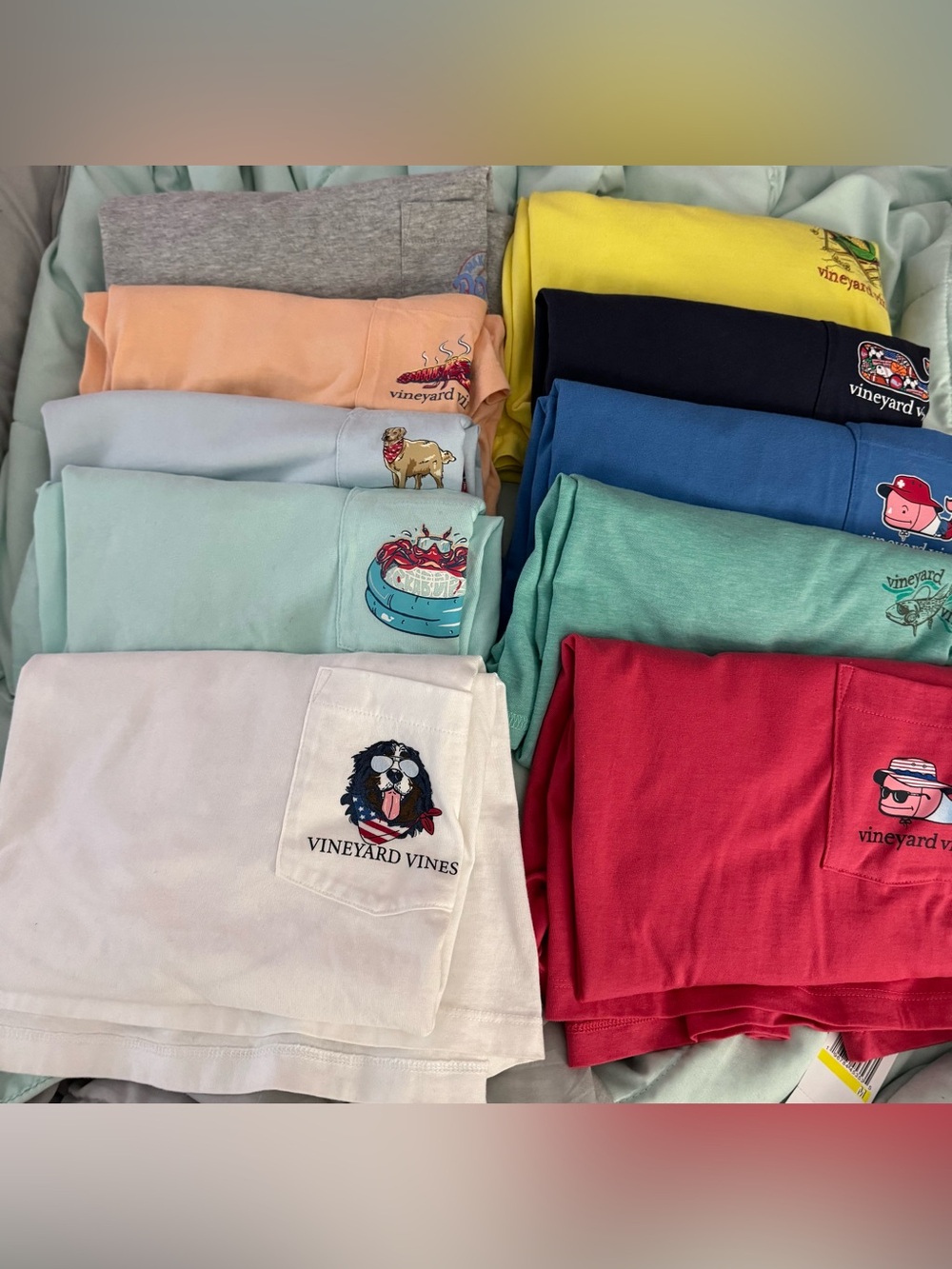 Vineyard Vines Assorted Pocket Logo Tees in White, Red, Yellow, Blue, Mint